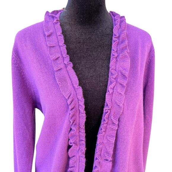 Jones Wear purple open front cardigan with ruffles, women's size L - Picture 1 of 7